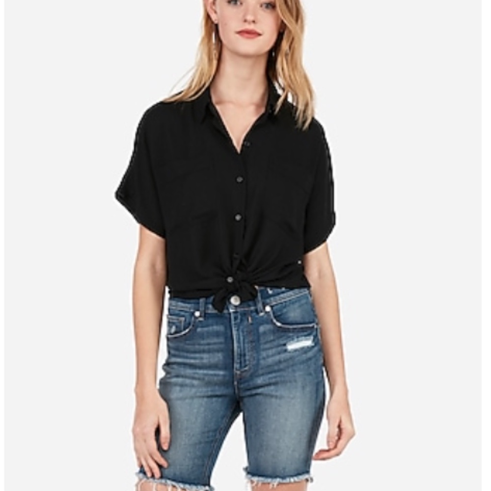 NWOT Express Boxy Cropped Two Pocket Shirt